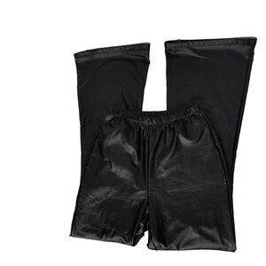 Hesperus Women's Faux Leather Pull On Flare Leg Pants Size Large Solid Black